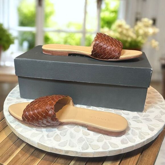 Nisolo Isla Woven Leather Slide Sandal  Brandy  Women Size 6.5  New in Box - Picture 9 of 13